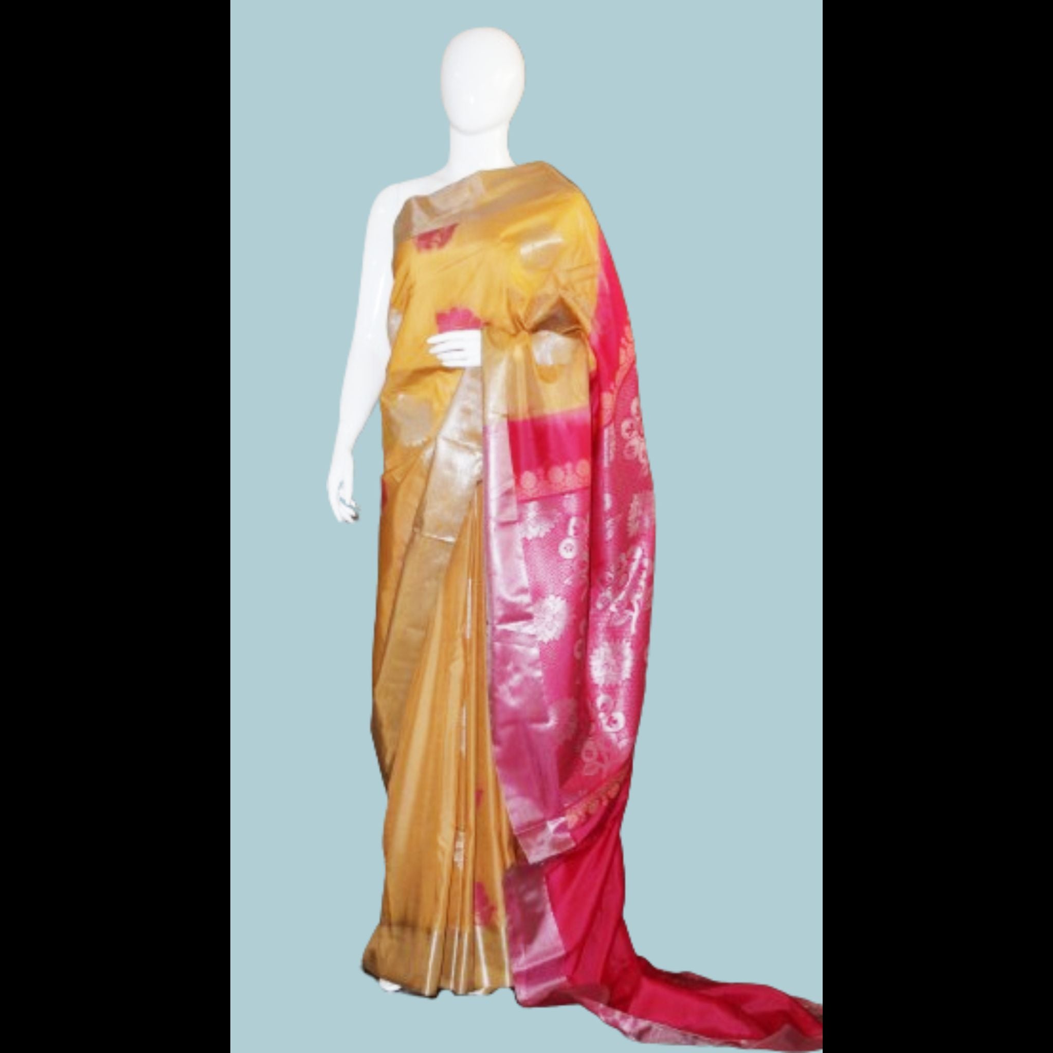 Elegant Yellow Brocade luxurious traditional Semi Silk Saree