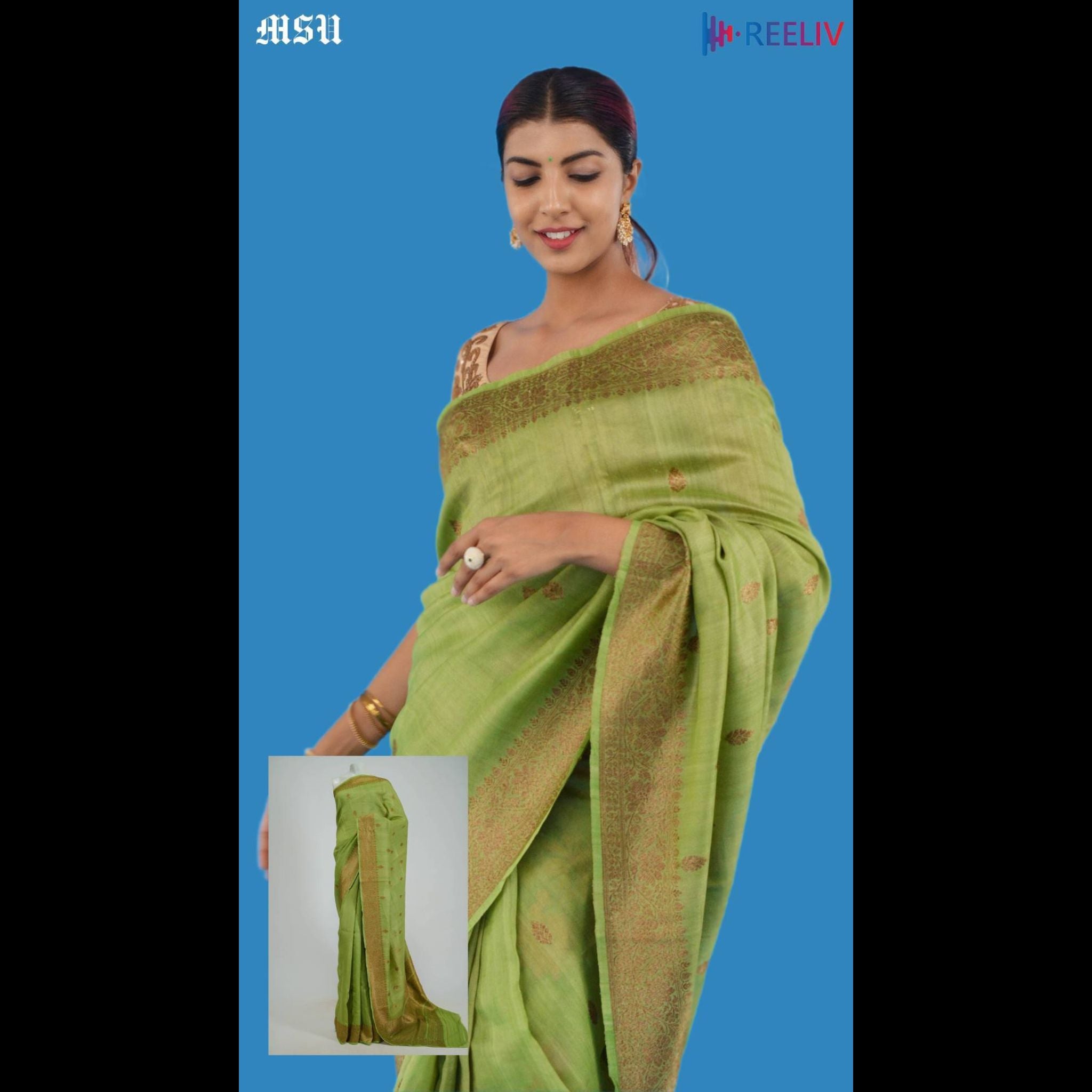 Tussar Raw Apple Green Saree With Blouse