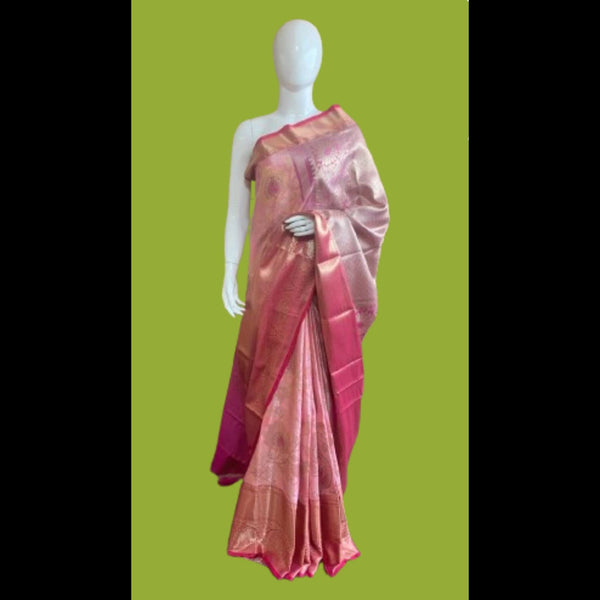 Three Kadiyal Design Light Pink Pattu Saree